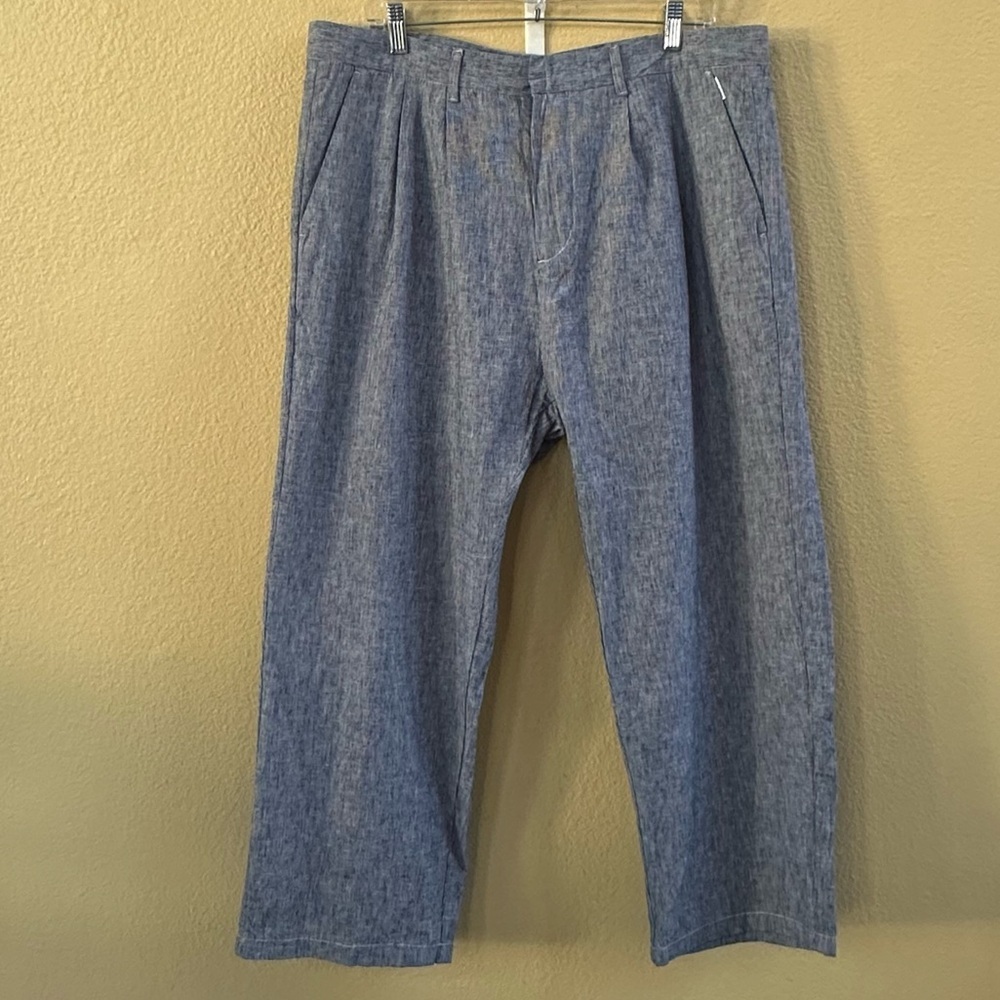 NWT! Banks Journal Blue/White “Saint” Linen Cotton Slight Cropped Pants Size 36 - Picture 5 of 13